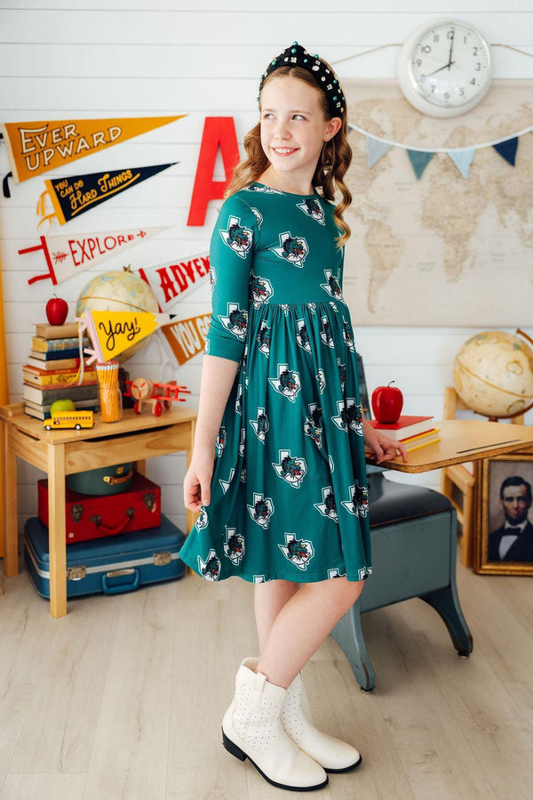 Southlake Carroll Dragons 3/4 Sleeve Pocket Twirl Dress