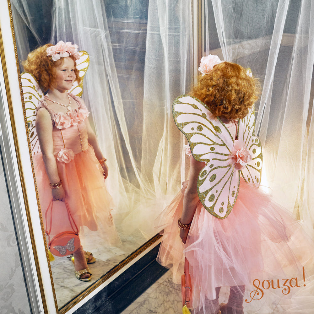 Annemarie Fairy Costume in peach with dress and wings set for girls, perfect for role-play and parties. Available in 3 sizes.