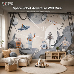 Space Robot Adventure Wall Mural | Sci-Fi Robot Kids Wallpaper Nursery