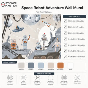 Space Robot Adventure Wall Mural | Sci-Fi Robot Kids Wallpaper Nursery