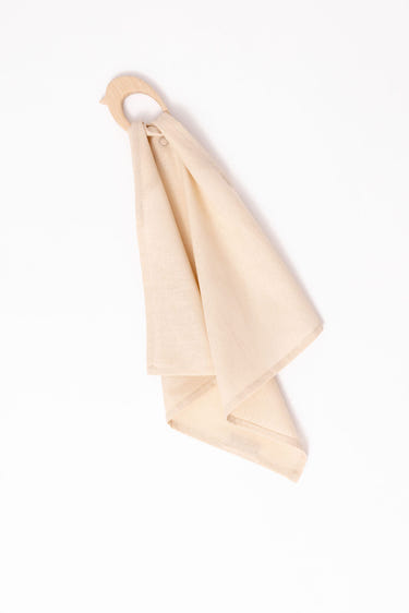 Sparrow Linen and Maple Ring Teether for babies, safe and stylish natural wood and fabric design.