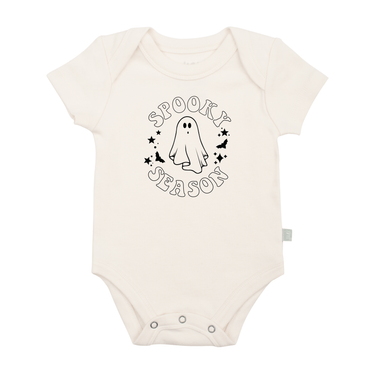 "Spooky season graphic bodysuit for babies - short sleeve design perfect for Halloween festivities."