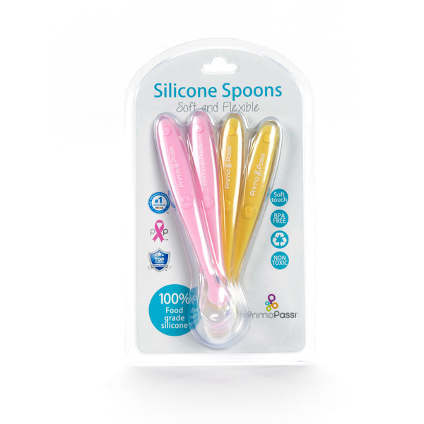 Primo Passi Silicone Spoon 4PK in Pink and Yellow