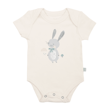 Spring bunny graphic bodysuit for babies, short sleeve design, perfect for playful spring outfits.