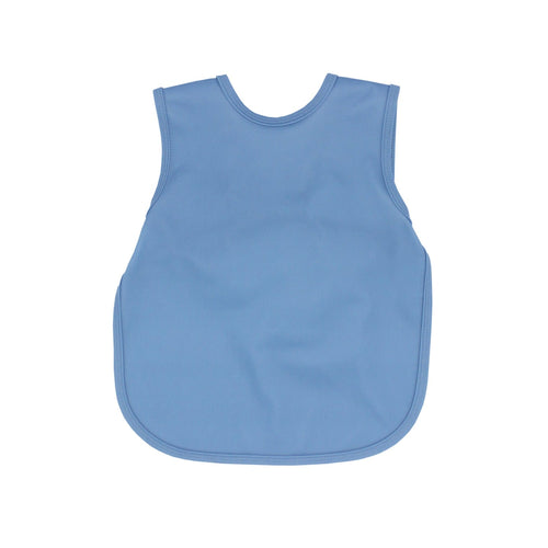 Solid dusty blue minimalist bapron for babies, shown from angle 3, perfect for mealtime messes.