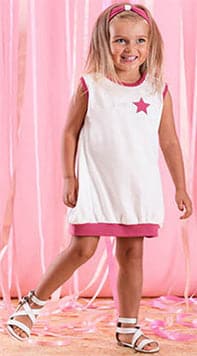 Cute baby girl in a star-patterned dress, perfect for special occasions and everyday wear.