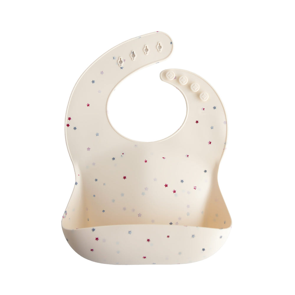 Mushie Silicone Baby Bib Adjustable Neck Strap Deep Pocket