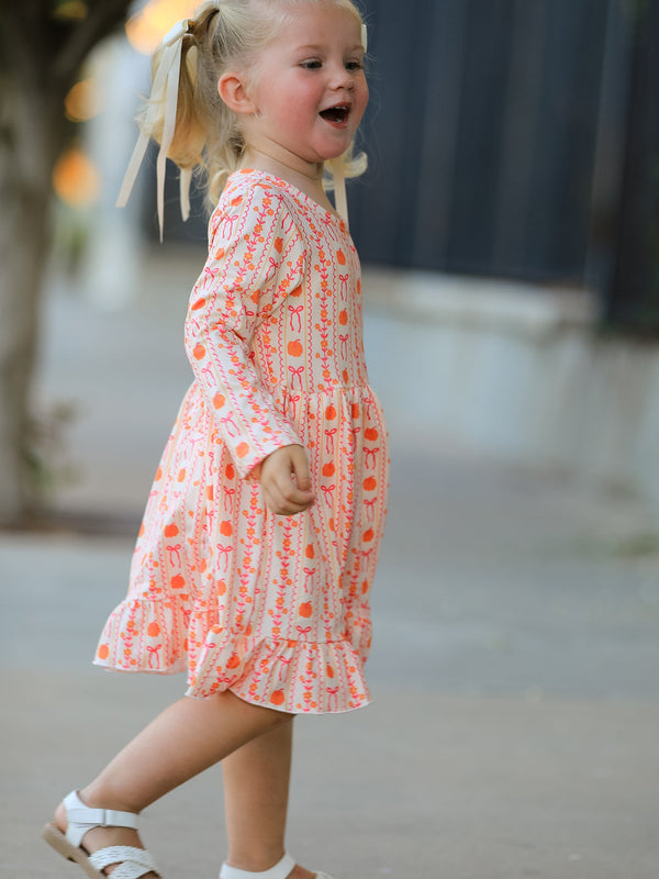 PREORDER Halloween Thanksgiving Pumpkin Bow Pocket Girls Dress