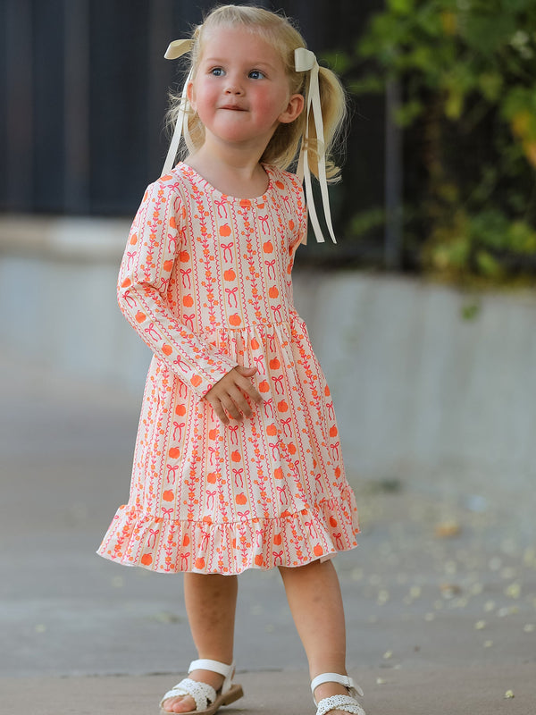 PREORDER Halloween Thanksgiving Pumpkin Bow Pocket Girls Dress