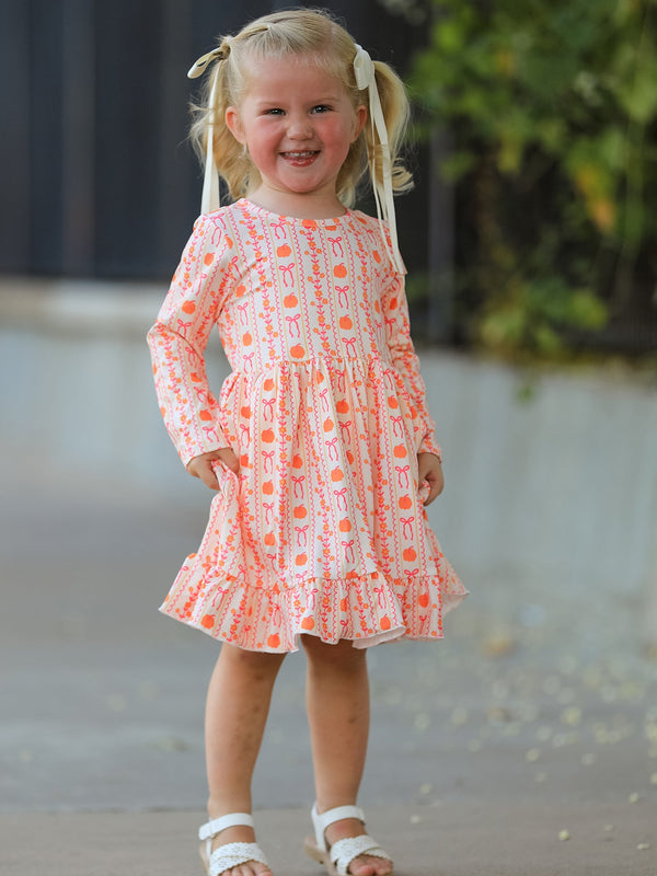 PREORDER Halloween Thanksgiving Pumpkin Bow Pocket Girls Dress