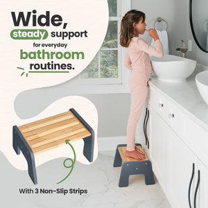 1-Step wooden stool for kids, perfect for potty training and reaching high places, shown at angle 5.