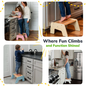 Multi-purpose wooden stool for kids, ideal for potty training and reaching kitchen or bath essentials. Angle 16 view.