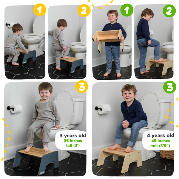 1-Step wooden stool for kids, perfect for potty training and reaching kitchen or bath essentials. Angle 17 view.