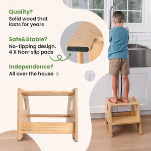 2-Step Wooden Stool for Toddlers Ages 2+