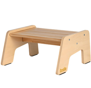 Multi-purpose wooden step stool for kids, ideal for potty training, kitchen, and bath use. Angle 3 view.