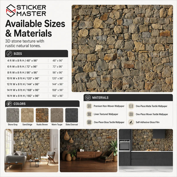 3D Rustic Natural Stone Wallpaper / Realistic Stone Wall Mural by Sticker Master
