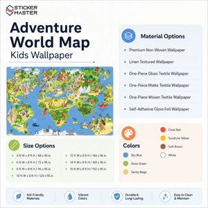 Adventure World Map Kids Wallpaper Mural for Playroom & Bedroom