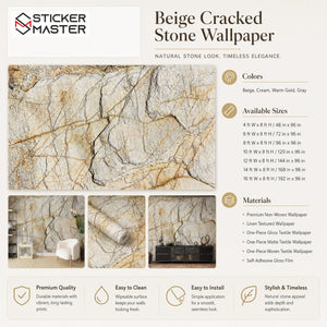 Beige Cracked Stone Wallpaper / 3D Natural Stone Wall Mural by Sticker Master