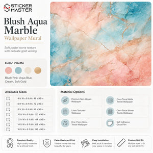 Blush Aqua Marble Wallpaper Mural | Pastel Pink Blue Wall Decor Art
