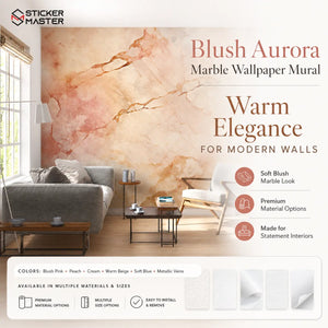 Blush Aurora Marble Wallpaper Mural | Soft Peach Gold Wall Decor