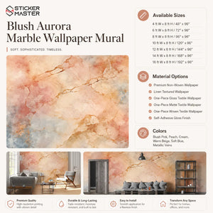 Blush Aurora Marble Wallpaper Mural | Soft Peach Gold Wall Decor