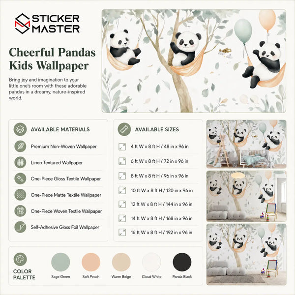 Cheerful Pandas Kids Wallpaper by Sticker Master