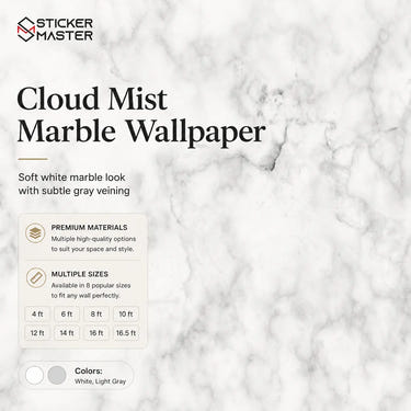 Cloud Mist Marble Wallpaper / Soft White Gray Marble Wall Mural Decor by Sticker Master
