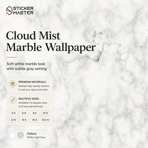 Cloud Mist Marble Wallpaper / Soft White Gray Marble Wall Mural Decor by Sticker Master