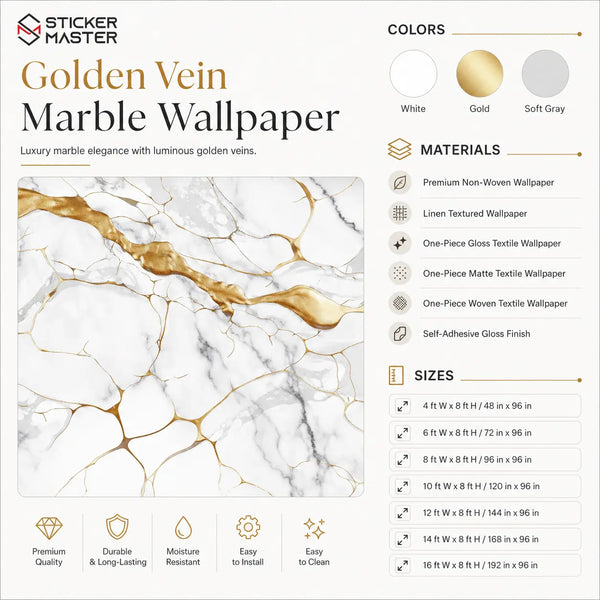 Golden Vein Marble Wallpaper Mural | Luxury Gold Stone Decor