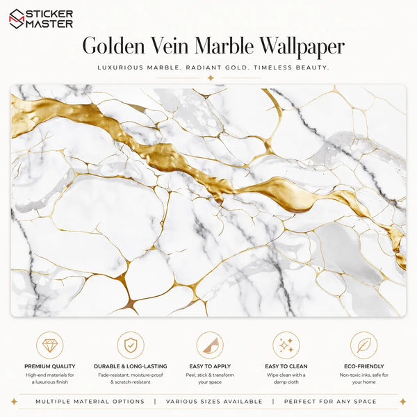 Golden Vein Marble Wallpaper Mural | Luxury Gold Stone Decor