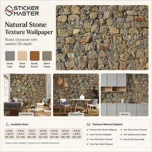 3D Rustic Natural Stone Wallpaper / Realistic Stone Wall Mural by Sticker Master