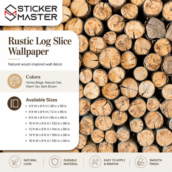 Rustic Log Slice Wallpaper / Realistic 3D Wood Wall Mural for Homes by Sticker Master