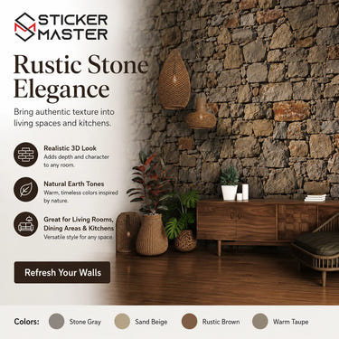 3D Rustic Natural Stone Wallpaper / Realistic Stone Wall Mural by Sticker Master