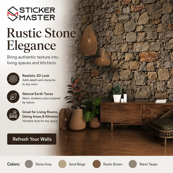 3D Rustic Natural Stone Wallpaper / Realistic Stone Wall Mural by Sticker Master