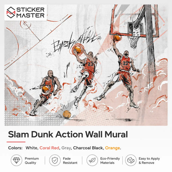 Slam Dunk Action Wall Mural | Basketball Sports Wallpaper