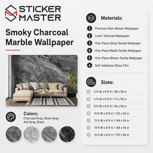 Smoky Charcoal Marble Wallpaper by Sticker Master