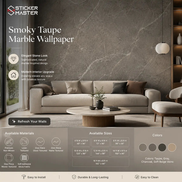Smoky Taupe Marble Wallpaper Mural | Modern Stone Wall Decor