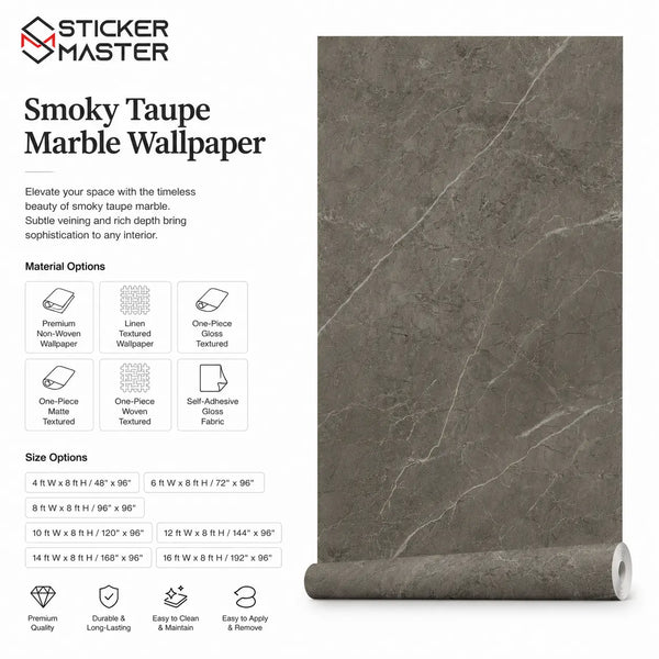Smoky Taupe Marble Wallpaper Mural | Modern Stone Wall Decor