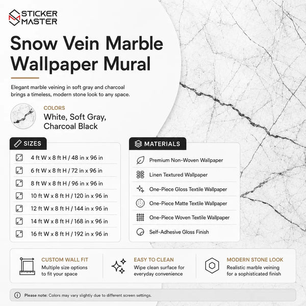 Snow Vein Marble Wallpaper | White Gray Marble Wall Mural Home Decor