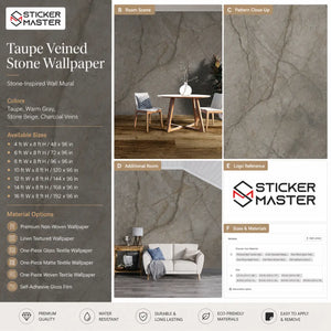 Taupe Veined Stone Wallpaper / Neutral Stone Mural for Modern Homes by Sticker Master