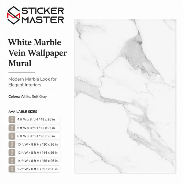 White Marble Vein Wallpaper Mural | Modern Wall Decor for Homes