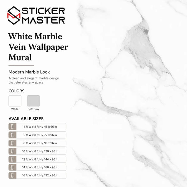 White Marble Vein Wallpaper Mural | Modern Wall Decor for Homes