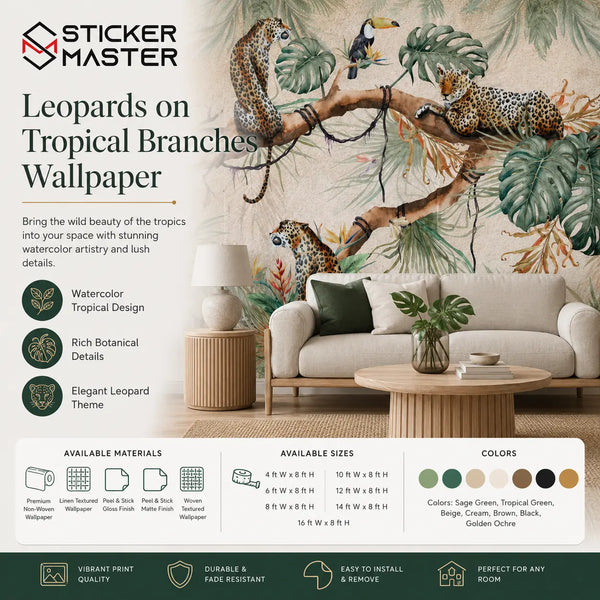 Leopards on Tropical Branches Wallpaper Mural by Sticker Master
