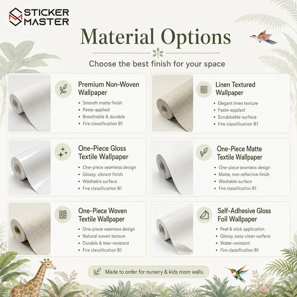 Green Safari Wainscot Kids Room Wallpaper by Sticker Master