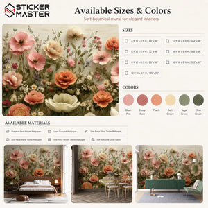 Romantic Blush Garden Floral Wallpaper Mural by Sticker Master