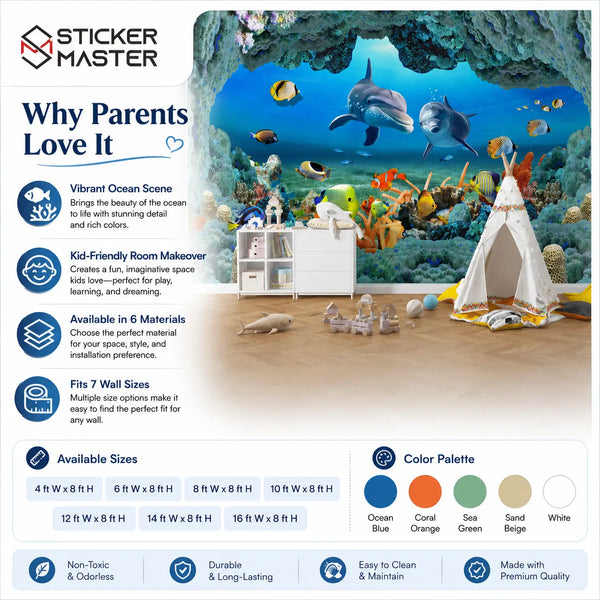 Underwater Dolphin Adventure Kids Room Wallpaper Mural by Sticker Master