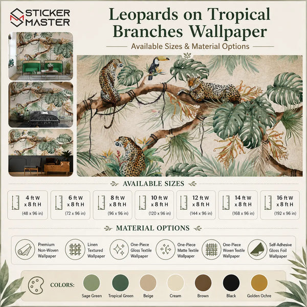 Leopards on Tropical Branches Wallpaper Mural by Sticker Master