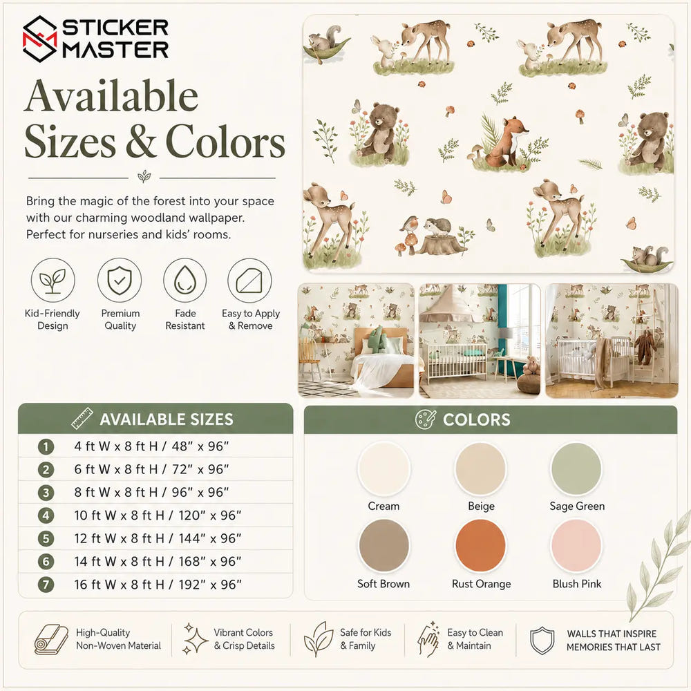 Cheerful Forest Friends Kids Wallpaper for Nursery & Bedroom by Sticker Master