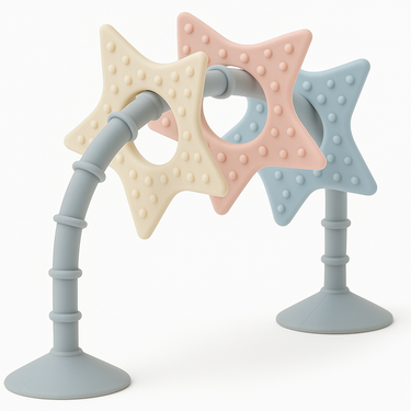 Stick 'n' Play Sensory Star Toy and Teether for babies, perfect for baths and highchairs.