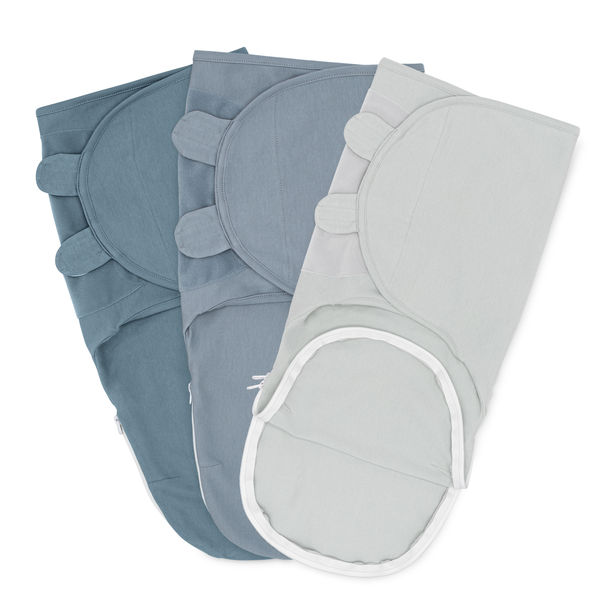 Easy Swaddle Blankets with Zipper in Stone, Pacific Blue, Nomadic Blue